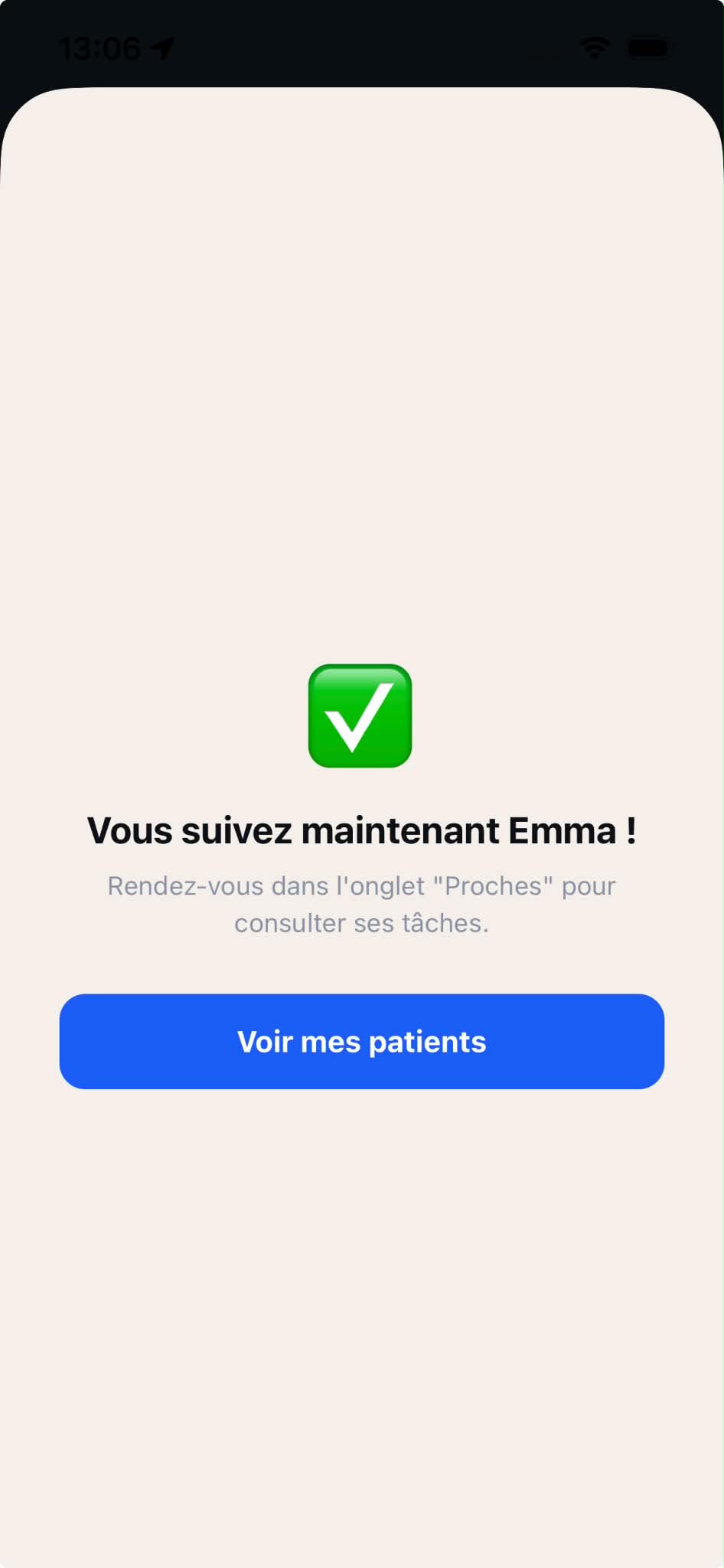 Confirmation de connexion entre patient et proche